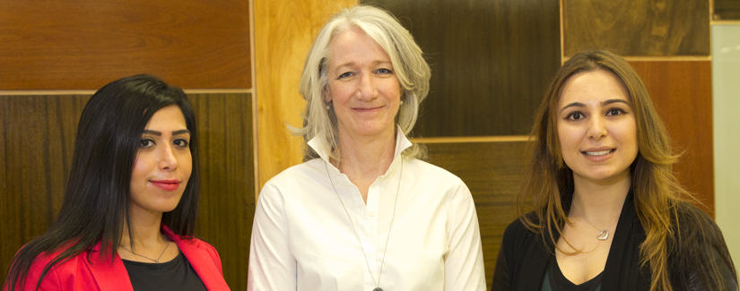 Photo of Maryam Hariri, Alina Cohen and Dean of Graduate Studies Barbara Crow